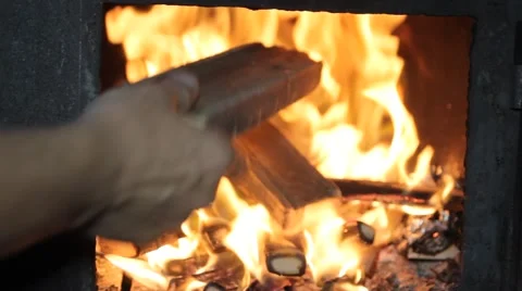 Hot flame of fire in oven Video stock 67811263