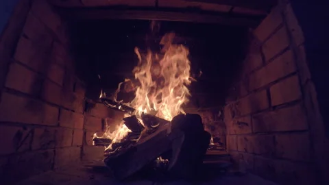 Hot flame in fireplace Stock Footage 104758002