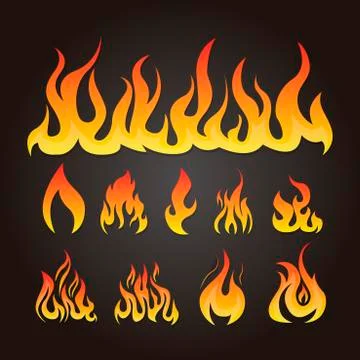 Hot flames and fire set Stock Illustration