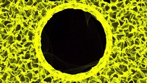 Hot flaming circle with ember. Explosive colored gases and flames on black .. Illustrazione stock
