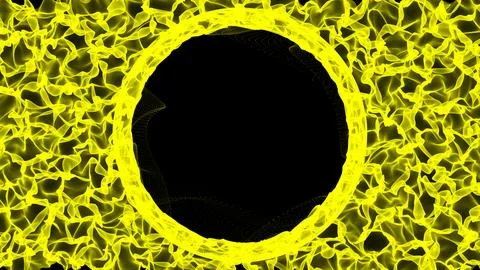Hot flaming circle with ember. Explosive colored gases and gold flames on b.. Stock Illustration