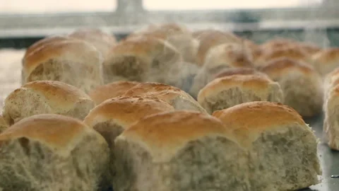 Hot fresh bread, steam, smoke Stock Footage 99602712