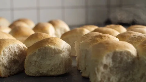 Hot fresh bread, steam, smoke Stock Footage 122204018