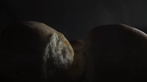 Hot fresh bread, steam, smoke Stock Footage 124690892
