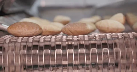 Hot fresh pitas in automatic production line, bakery factory, Before packaging Vidéo 258760185