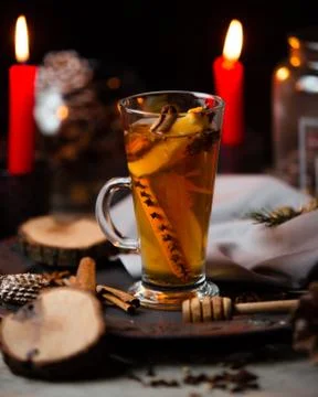 Hot fruit tea with cinnamon Stock Photos