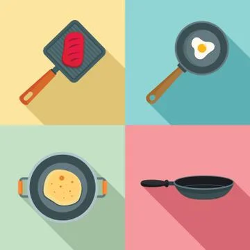 Hot griddle chef icon set, flat style Illustrazione stock