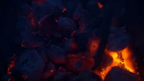 Hot Grill Coals on Fire 스톡 동영상 71214311