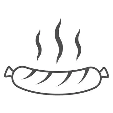 Hot grilled sausage thin line icon, Oktoberfest concept, Oktoberfest festival Stock Illustration