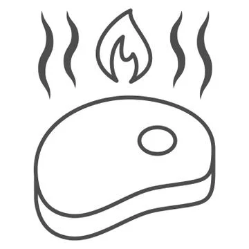 Hot grilled steak thin line icon, Oktoberfest concept, Meat steak sign on white Stock Illustration