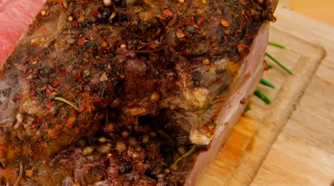 Hot ham on wooden table 스톡 동영상 38360623