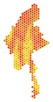Hot Hexagon Myanmar Map Stock Illustration