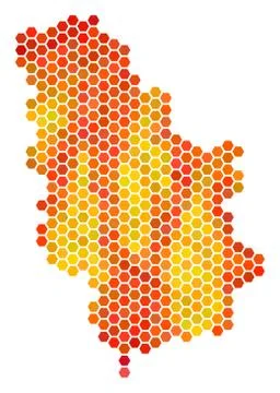 Hot Hexagon Serbia Map Stock Illustration