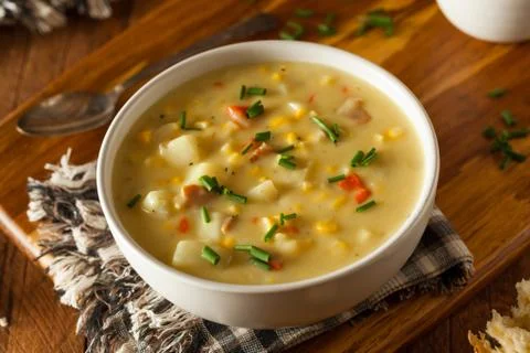 Hot Homemade Corn Chowder Stock Photos