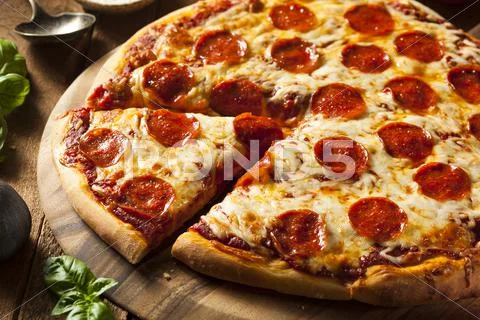 Hot homemade pepperoni pizza Stock Photos