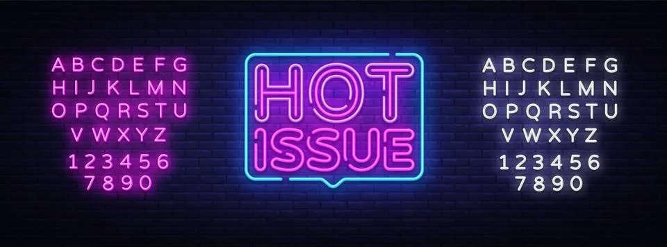 Hot Issue neon text vector design template. Hot Issue neon sign, light banner Stock Illustration