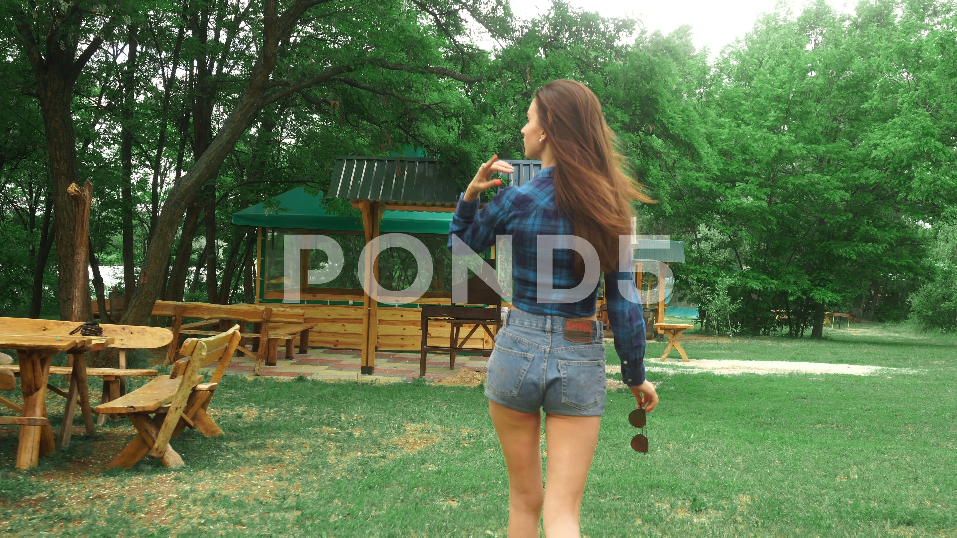 Girl in cutoff denim on sale shorts