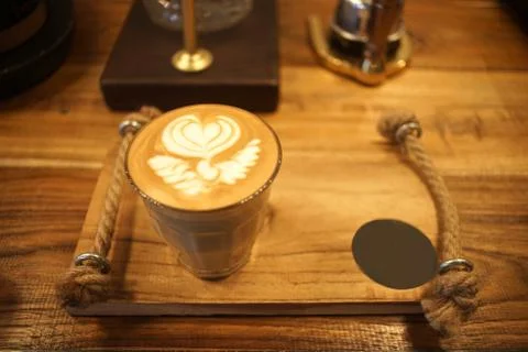 Hot Latte coffee in a cup Stock Photos