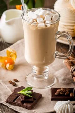 Hot latte with marshmallows Stock Photos