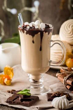 Hot latte with marshmallows Stock Photos