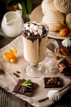 Hot latte with marshmallows Stock Photos
