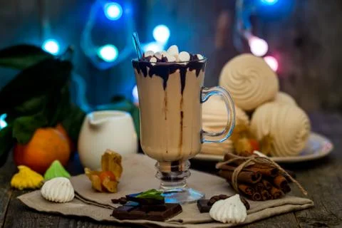 Hot latte with marshmallows Stock Photos