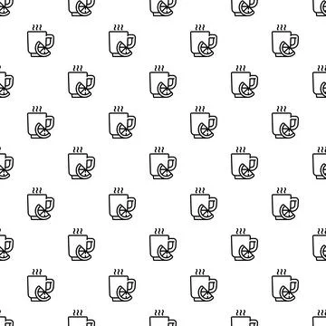 Hot lemon tea mug seamless line art pattern Stock Illustration