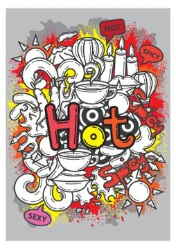 Hot Lettering And Doodle Elements Background Stock-Illustration