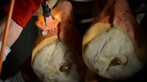 Hot marking of Italian ham Stock Footage 63168679