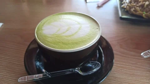 Hot Matcha latte Video stock 300429707