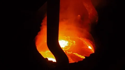 A hot metal background and texture. Metal factory interior, steel works, heavy Stock Footage 113078679