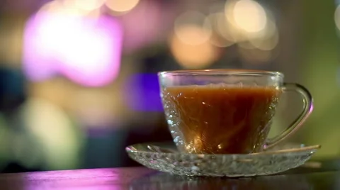 Hot milk tea in cafe Stock Footage 60601093