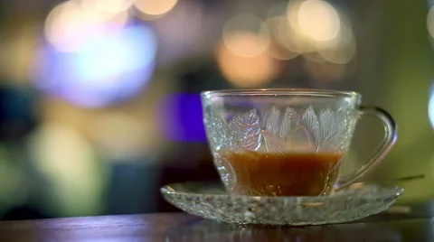 Hot milk tea in cafe Stock Footage 60601836