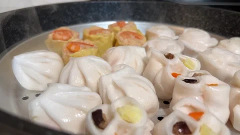 Hot Mixed Dim Sum Steamy Asian Food Stock Footage 295569875