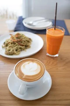 Hot mocha coffee on the table Stock Photos