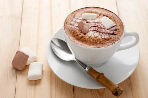 Hot mocha with marshmallow. Stock Photos