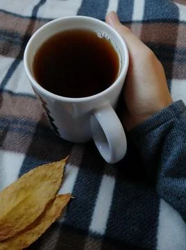 Hot mug in hand. Foto stock