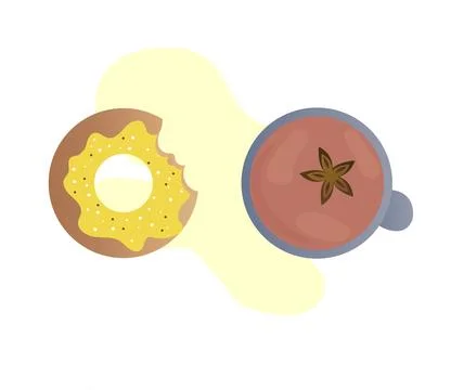 Hot mulled wine in a cup and a donut with yellow glaze Stock Illustration