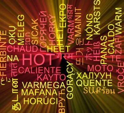 Hot multilanguage wordcloud background concept glowing Stock Illustration