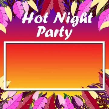Hot night party vector poster with futuristic tropical leaves 스톡 일러스트