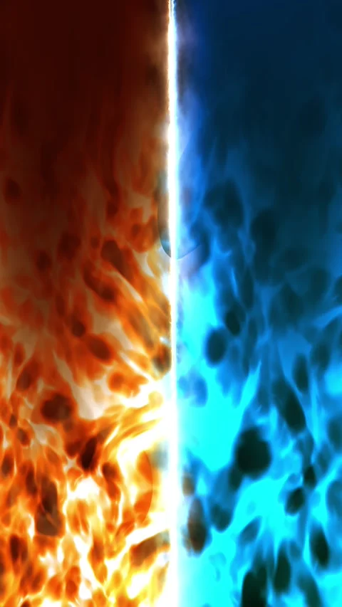 Hot orange and cool blue plasma scene glowing clash, smoky textures, contrast, i Stock Footage 340452654