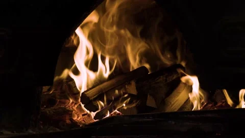 Hot Oven Fire Flame / 4K Stock Footage 143607834