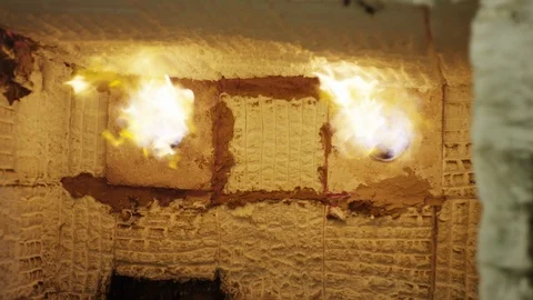 Hot oven turning on in foundry Stock Footage 105856857