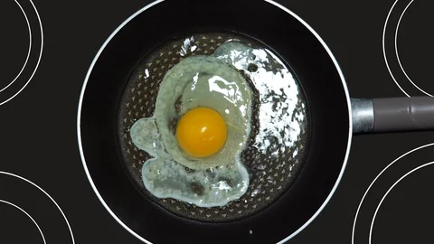 Hot pan and fried eggs on the hob. Stock Footage 128961229