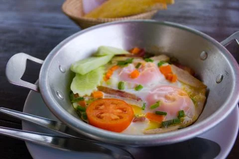 Hot pan fried egg Stock Photos