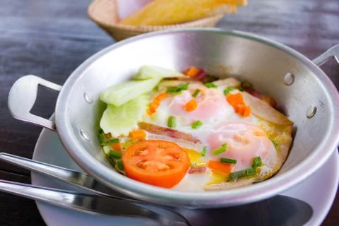 Hot pan fried egg Stock Photos