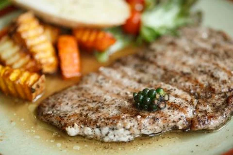 Hot papper steak in plate Stock Photos