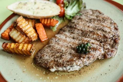 Hot papper steak in plate Stock Photos