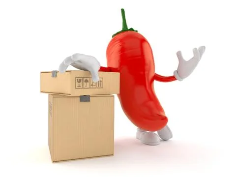 Hot paprika character with stack of boxes Stock Illustration