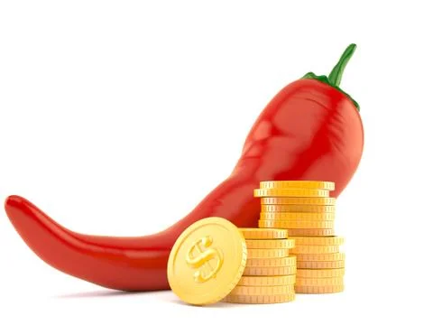 Hot paprika with stack of coins Stockillustratie